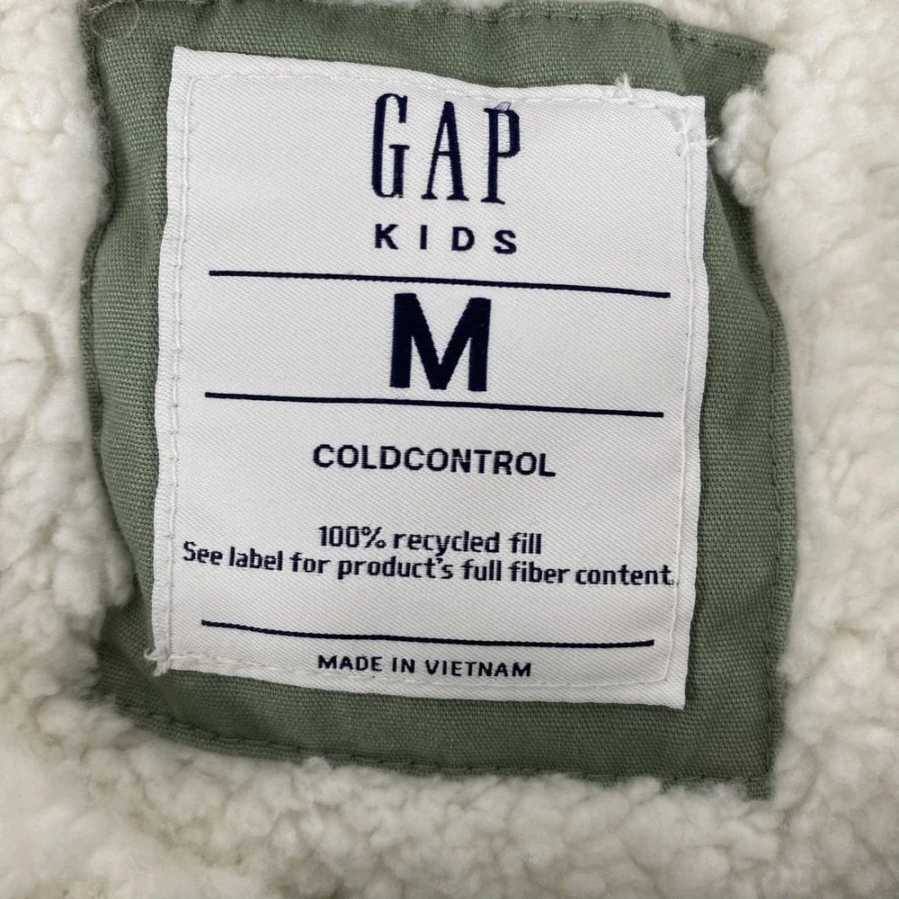 Gap Kids Jacket Youth Medium 8 Green Hooded ColdControl‎ Sherpa Utility Parka